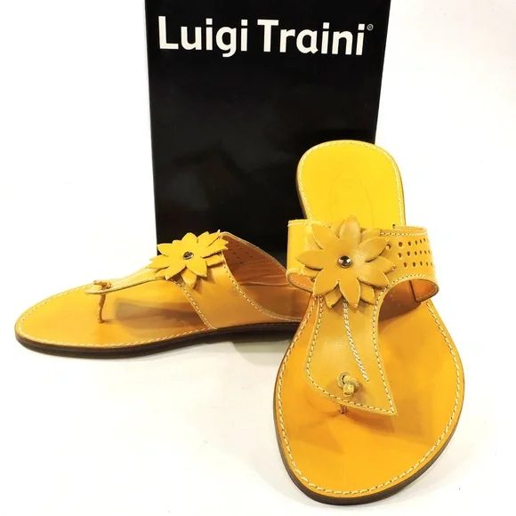 LUIGI TRAINI 🇮🇹 WOMEN'S ORANGE SOFT LEATHER SUMMER FLAT SANDALS - Picture 8 of 8